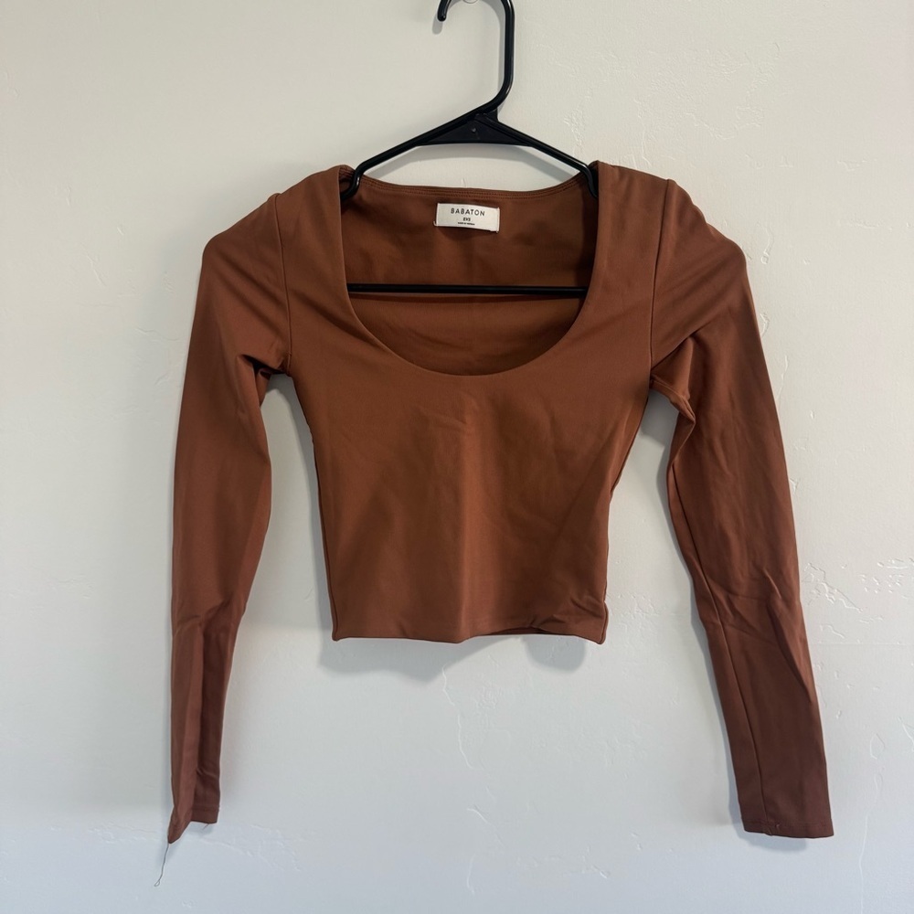 Aritzia Babaton Scoop Neck Cropped Copper Longsleeve XXS